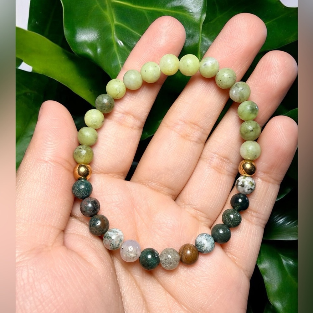 6mm Canadian Jade & Indian Agate Bracelet Stainless Steel Stretch Bracelet